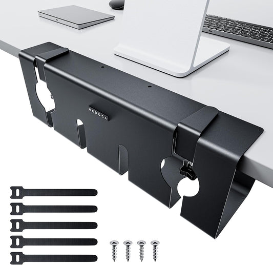 No Drill under Desk Cable Management Tray, 17'' Wire Management, Punch-Free Clamp On, Metal Cable Tray, Wire Organizer under Desk, under Desk Basket for Office and Home, Black