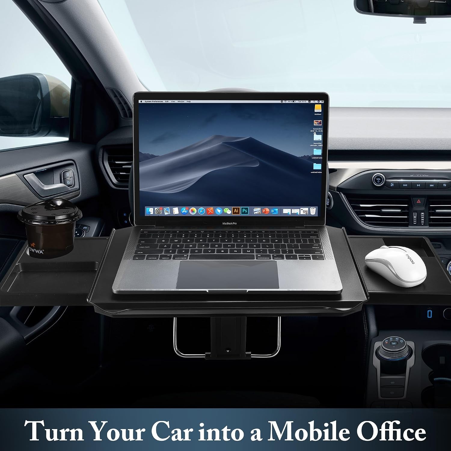 2-In-1 Car Steering Wheel Tray & Car Desk for Laptop with Phone Holder – Height Adjustable Steering Wheel Desk, Car Laptop Desk & Food Tray, Car Table Tray – Fits Cars, Suvs & Trucks