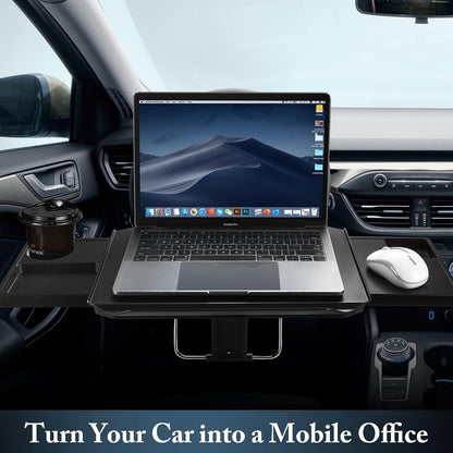 2-In-1 Car Steering Wheel Tray & Car Desk for Laptop with Phone Holder – Height Adjustable Steering Wheel Desk, Car Laptop Desk & Food Tray, Car Table Tray – Fits Cars, Suvs & Trucks