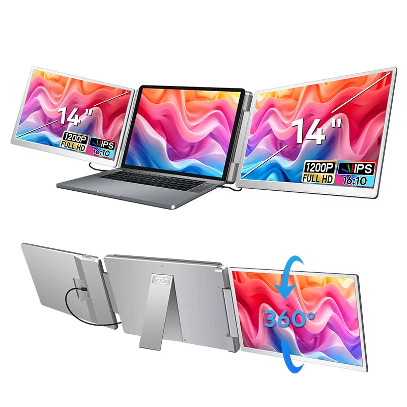 14 Inch Portable Screen Monitor 1200P IPS 360° Rotation USB-C Plug Play Mobile Office Ultra-Thin Monitor Extension for Notebooks