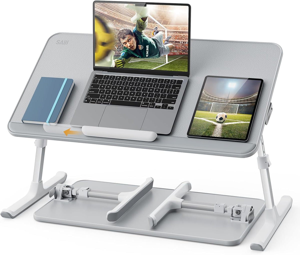 Non-Slip Leather Laptop Bed Tray Table,Lap Desk with Laptop Stopper | Portable Height & Angle Adjustable Laptop Stand with Foldable Legs, Notebook Stand Reading Desk for Sofa Couch