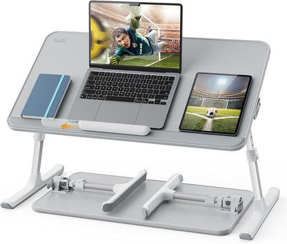 Non-Slip Leather Laptop Bed Tray Table,Lap Desk with Laptop Stopper | Portable Height & Angle Adjustable Laptop Stand with Foldable Legs, Notebook Stand Reading Desk for Sofa Couch