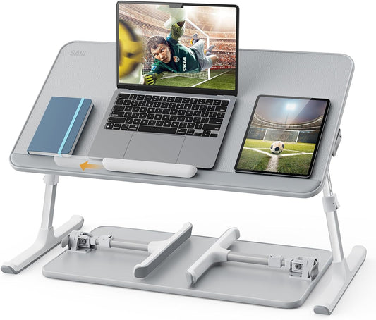 Non-Slip Leather Laptop Bed Tray Table,Lap Desk with Laptop Stopper | Portable Height & Angle Adjustable Laptop Stand with Foldable Legs, Notebook Stand Reading Desk for Sofa Couch