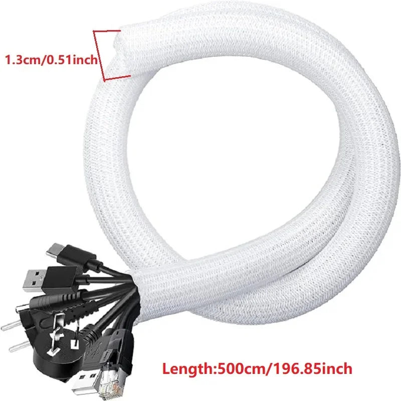 1M 3M 5M Braided Cable Sleeve Pet Nylon Wrapping Case Cover for Desk PC TV Wire Protector Cable Management Wrap