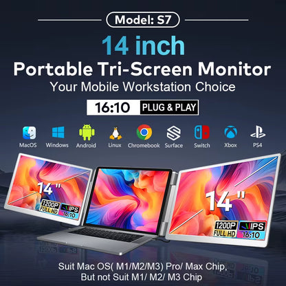 14 Inch Portable Screen Monitor 1200P IPS 360° Rotation USB-C Plug Play Mobile Office Ultra-Thin Monitor Extension for Notebooks