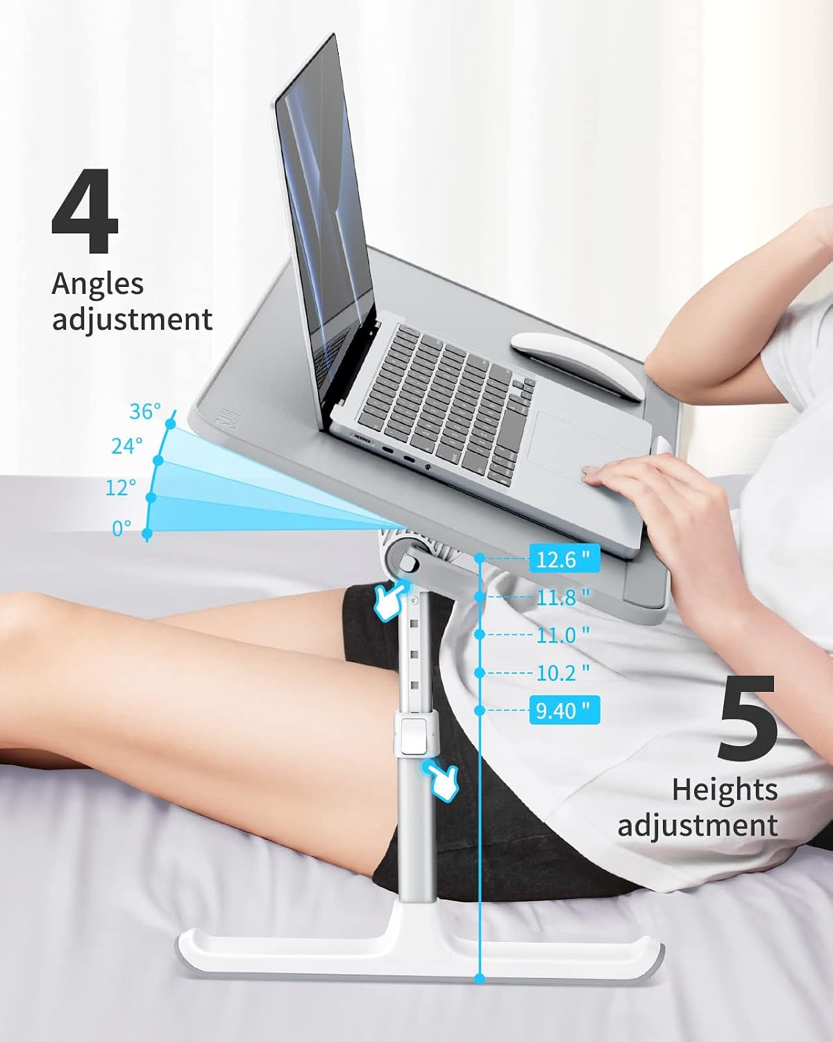 Non-Slip Leather Laptop Bed Tray Table,Lap Desk with Laptop Stopper | Portable Height & Angle Adjustable Laptop Stand with Foldable Legs, Notebook Stand Reading Desk for Sofa Couch