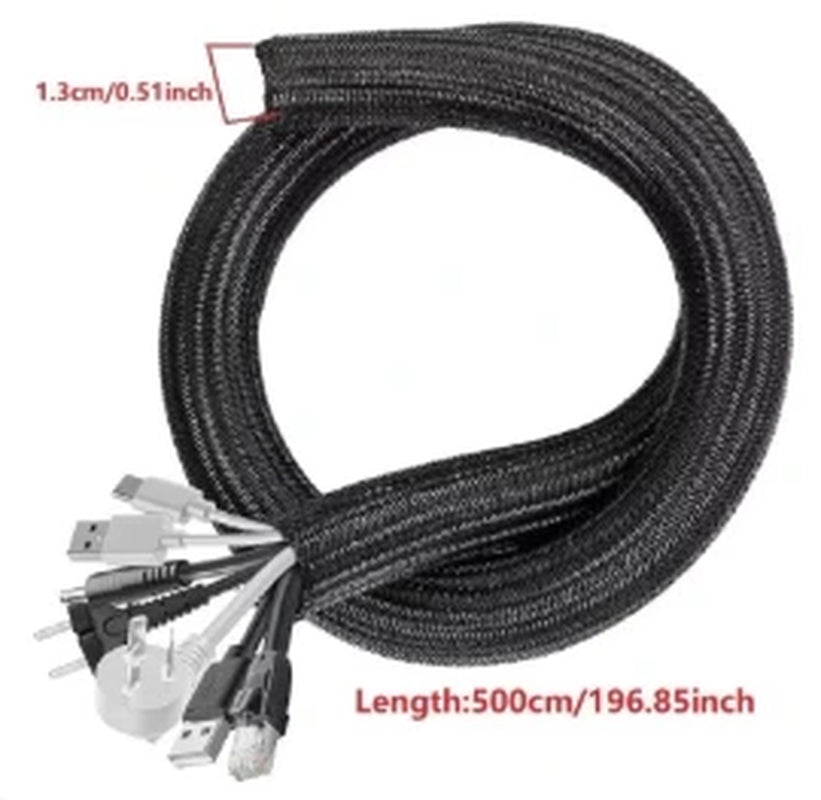 1M 3M 5M Braided Cable Sleeve Pet Nylon Wrapping Case Cover for Desk PC TV Wire Protector Cable Management Wrap