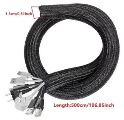1M 3M 5M Braided Cable Sleeve Pet Nylon Wrapping Case Cover for Desk PC TV Wire Protector Cable Management Wrap
