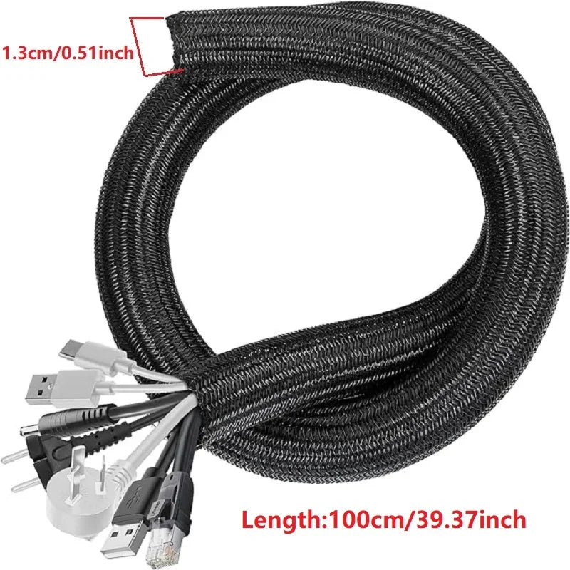 1M 3M 5M Braided Cable Sleeve Pet Nylon Wrapping Case Cover for Desk PC TV Wire Protector Cable Management Wrap