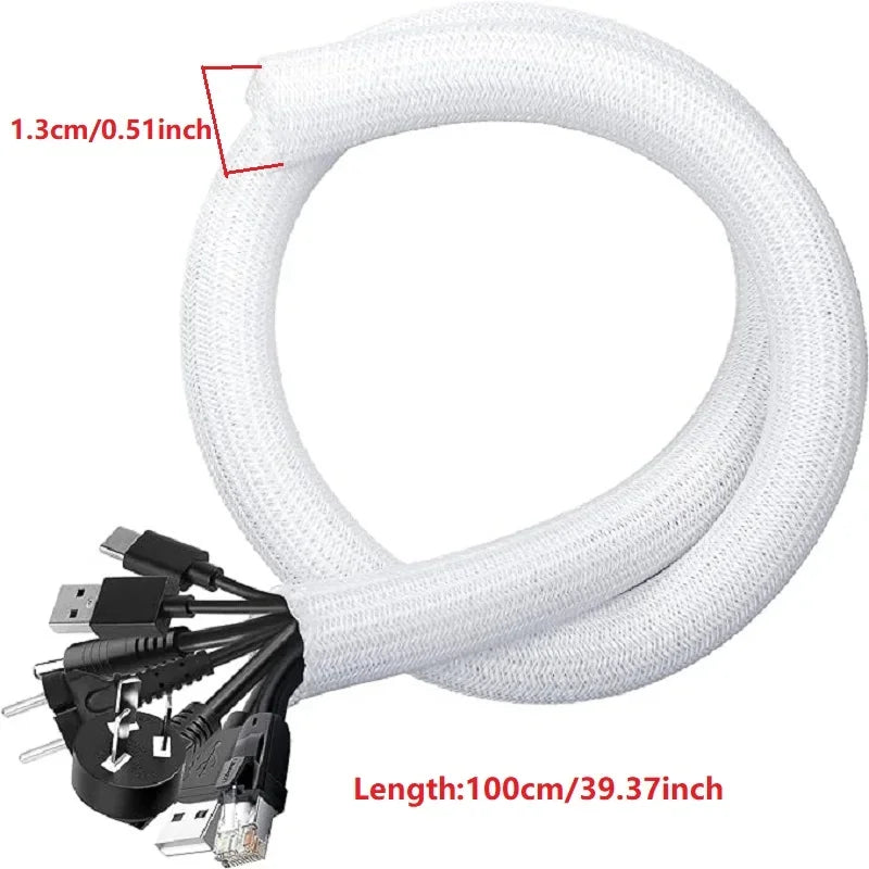 1M 3M 5M Braided Cable Sleeve Pet Nylon Wrapping Case Cover for Desk PC TV Wire Protector Cable Management Wrap