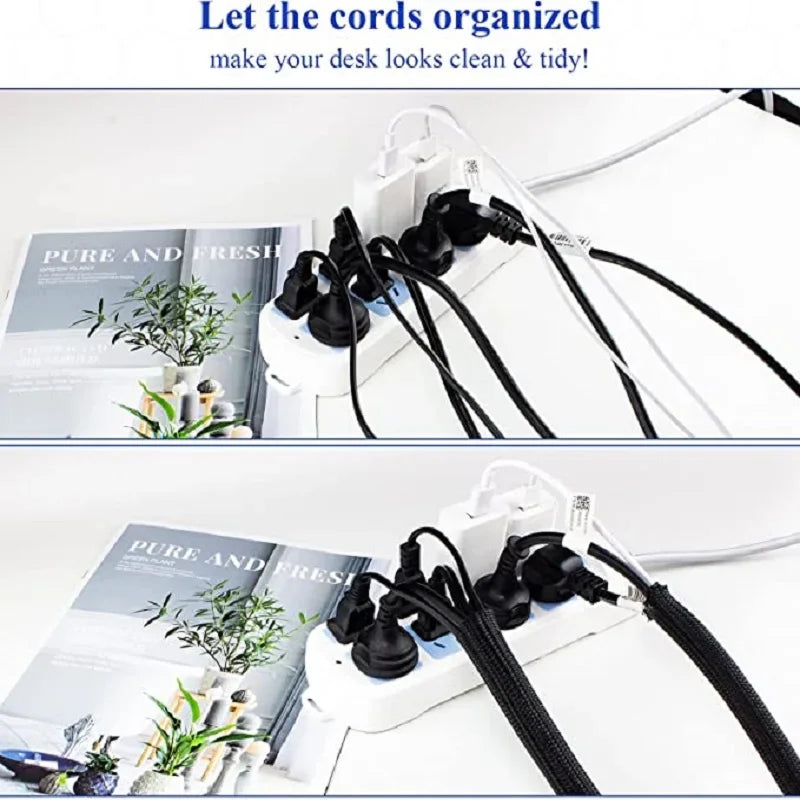 1M 3M 5M Braided Cable Sleeve Pet Nylon Wrapping Case Cover for Desk PC TV Wire Protector Cable Management Wrap