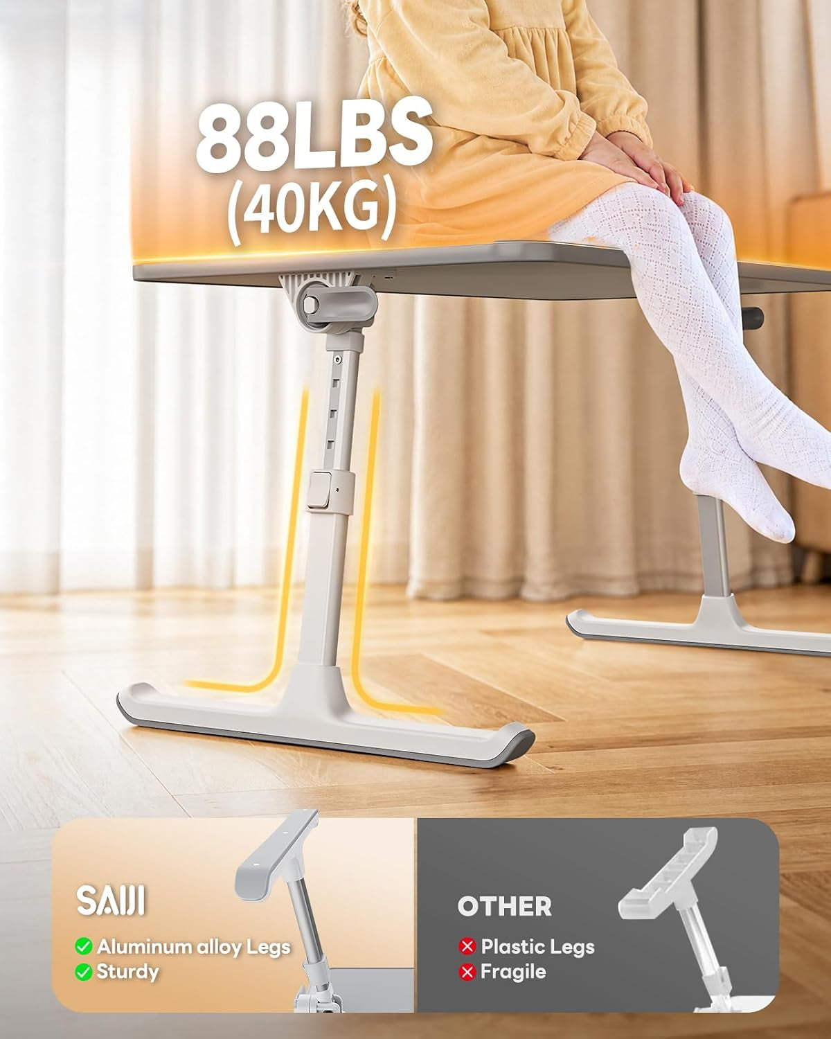 Non-Slip Leather Laptop Bed Tray Table,Lap Desk with Laptop Stopper | Portable Height & Angle Adjustable Laptop Stand with Foldable Legs, Notebook Stand Reading Desk for Sofa Couch