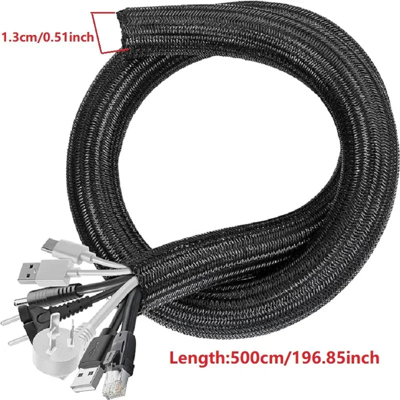 1M 3M 5M Braided Cable Sleeve Pet Nylon Wrapping Case Cover for Desk PC TV Wire Protector Cable Management Wrap
