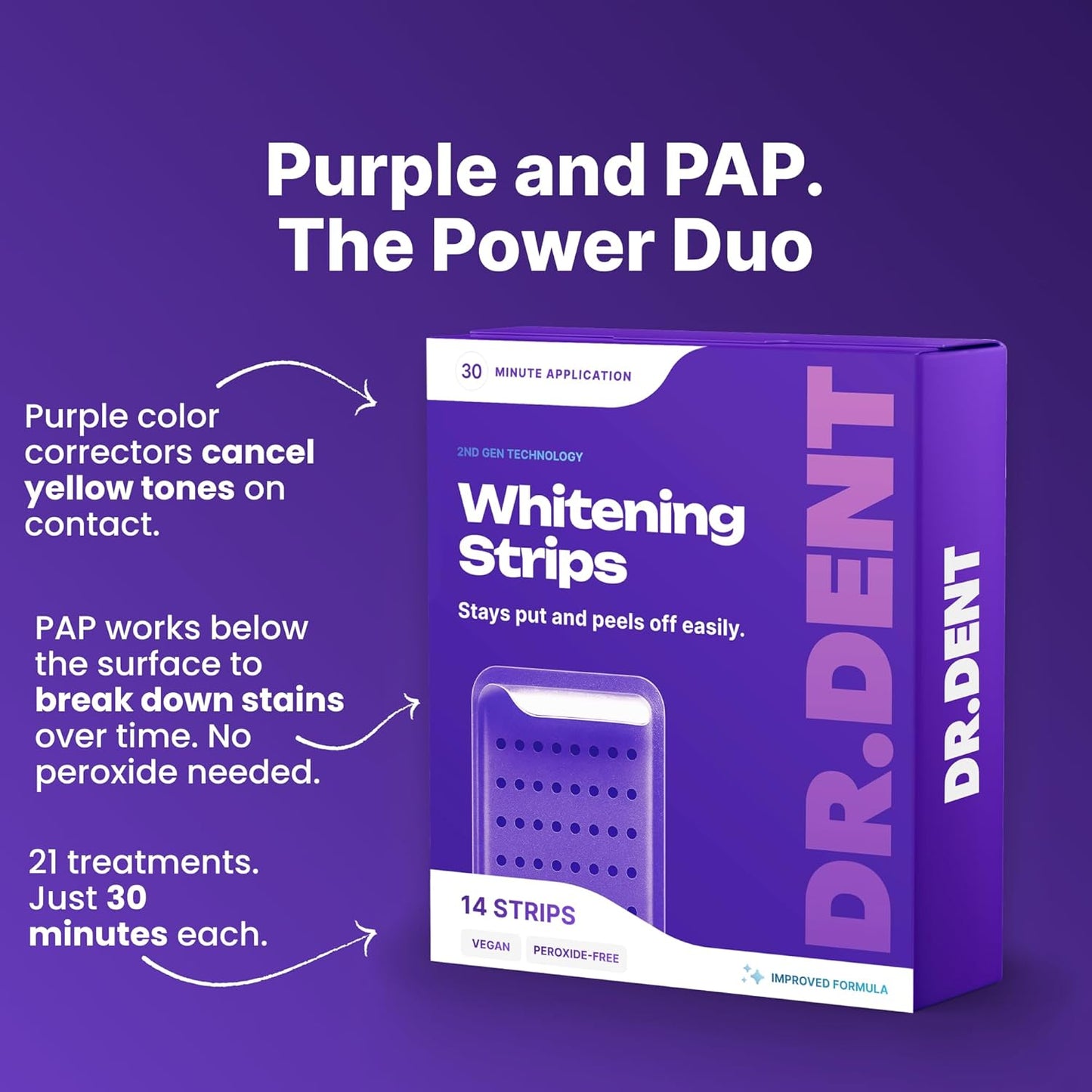 Purple Teeth Whitening Strips 21 Treatments - Safe for Enamel - Non Sensitive Teeth Whitening - Whitening without Any Harm - Pack of 42 Strips