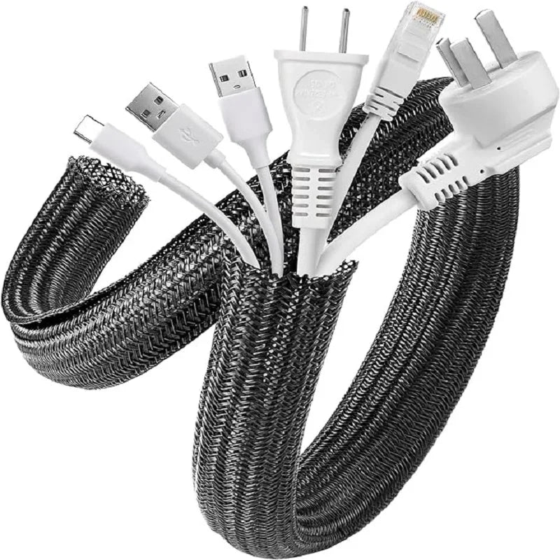 1M 3M 5M Braided Cable Sleeve Pet Nylon Wrapping Case Cover for Desk PC TV Wire Protector Cable Management Wrap