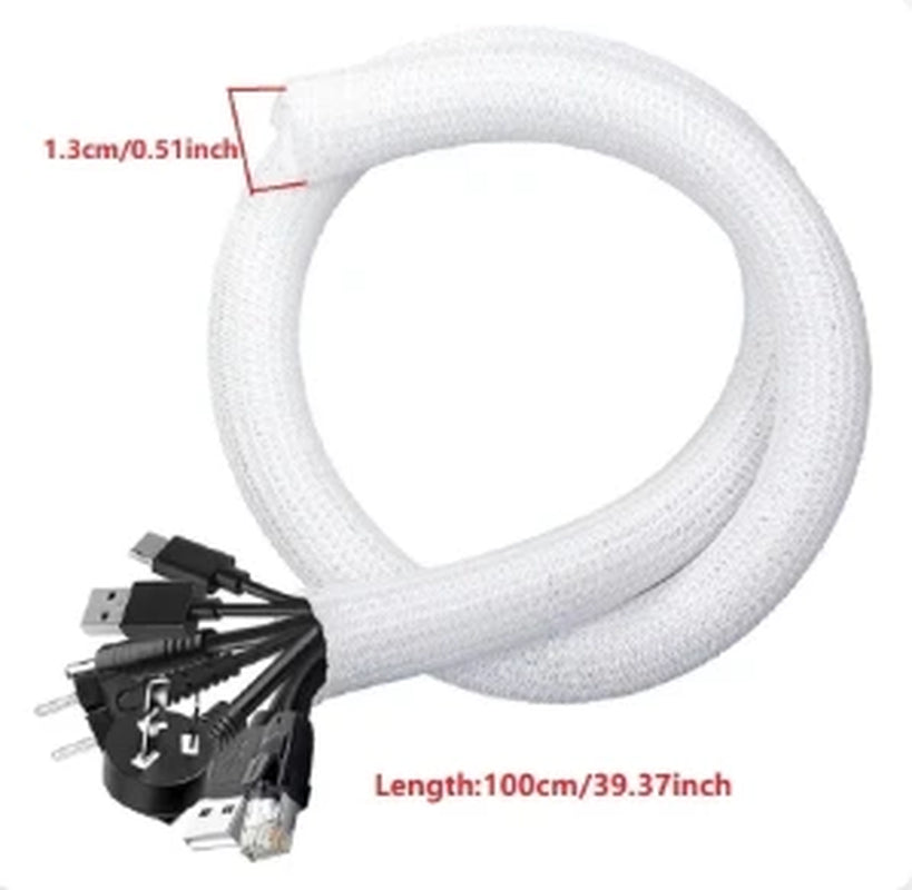 1M 3M 5M Braided Cable Sleeve Pet Nylon Wrapping Case Cover for Desk PC TV Wire Protector Cable Management Wrap