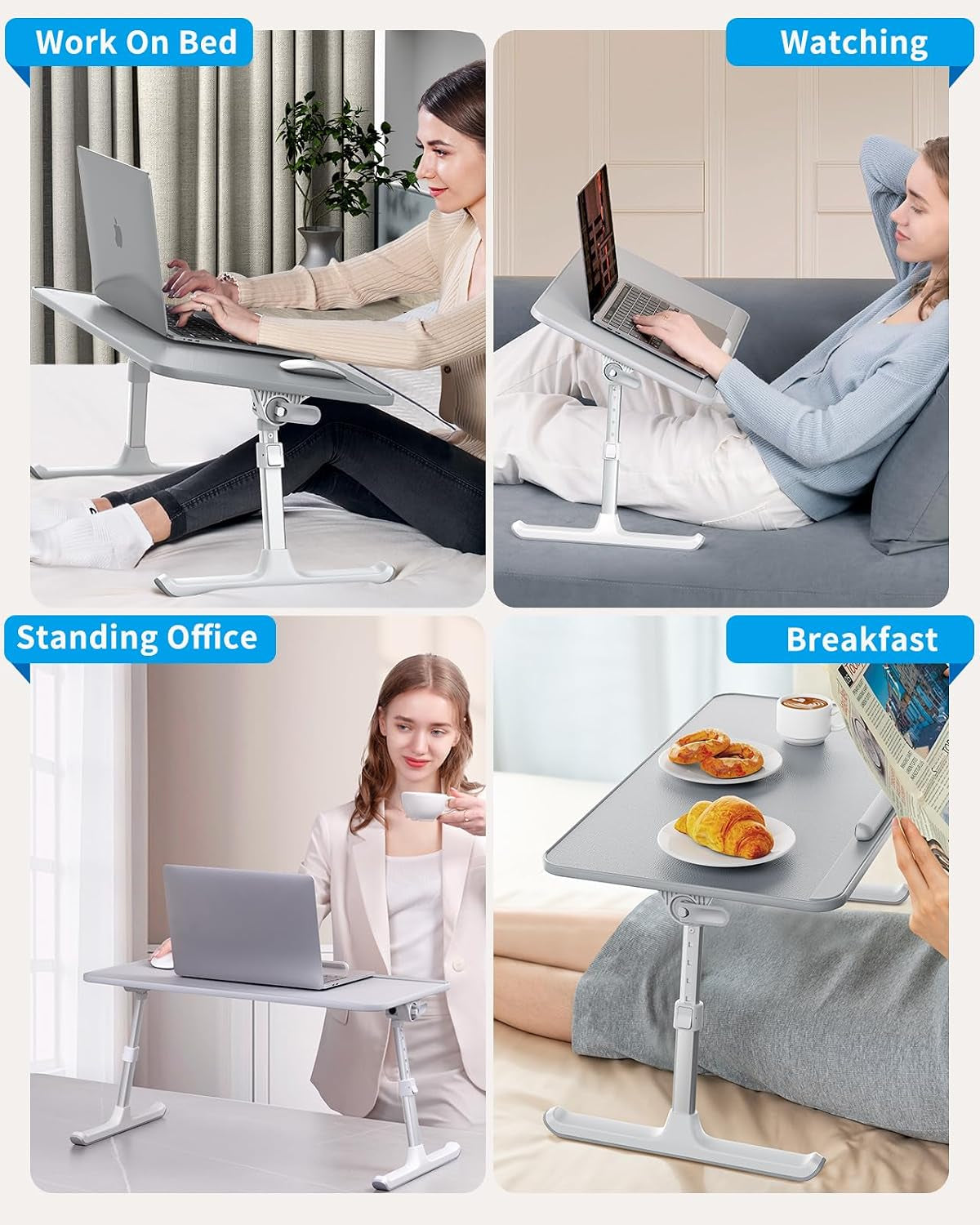 Non-Slip Leather Laptop Bed Tray Table,Lap Desk with Laptop Stopper | Portable Height & Angle Adjustable Laptop Stand with Foldable Legs, Notebook Stand Reading Desk for Sofa Couch