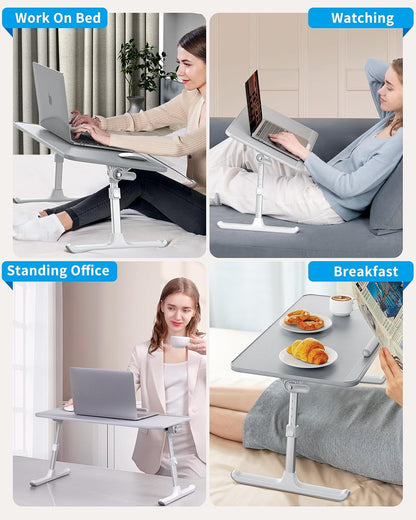 Non-Slip Leather Laptop Bed Tray Table,Lap Desk with Laptop Stopper | Portable Height & Angle Adjustable Laptop Stand with Foldable Legs, Notebook Stand Reading Desk for Sofa Couch