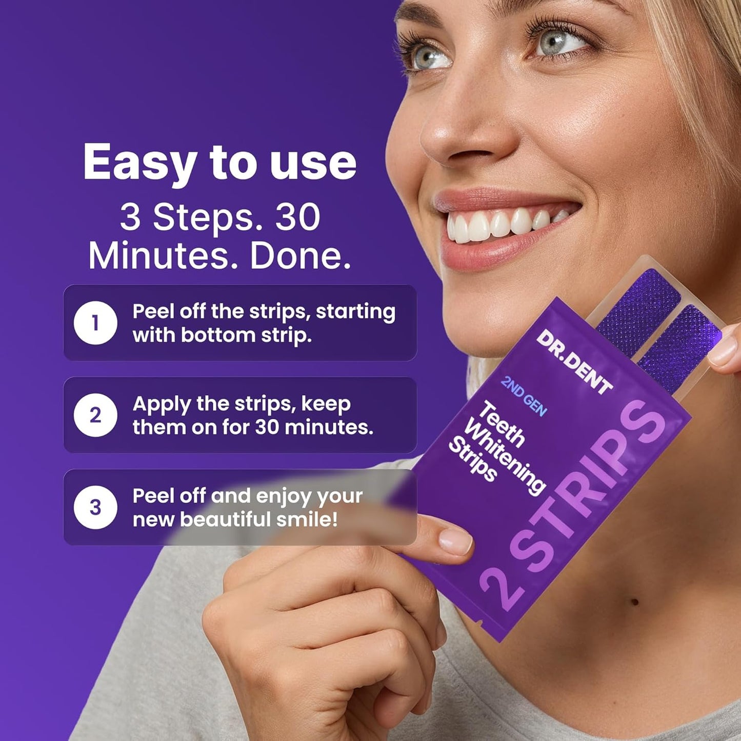 Purple Teeth Whitening Strips 21 Treatments - Safe for Enamel - Non Sensitive Teeth Whitening - Whitening without Any Harm - Pack of 42 Strips