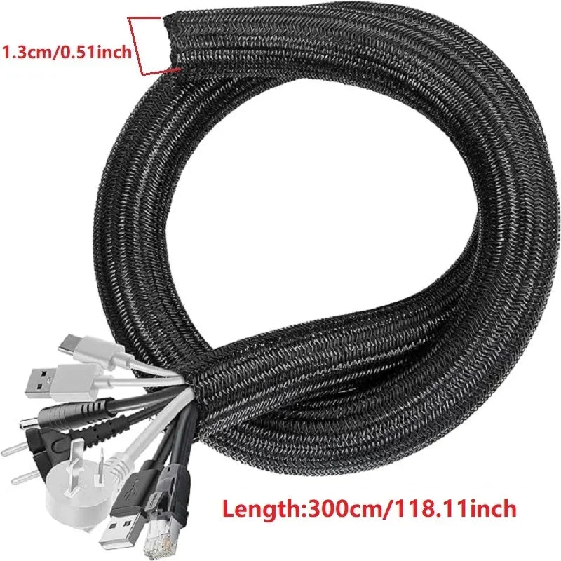 1M 3M 5M Braided Cable Sleeve Pet Nylon Wrapping Case Cover for Desk PC TV Wire Protector Cable Management Wrap