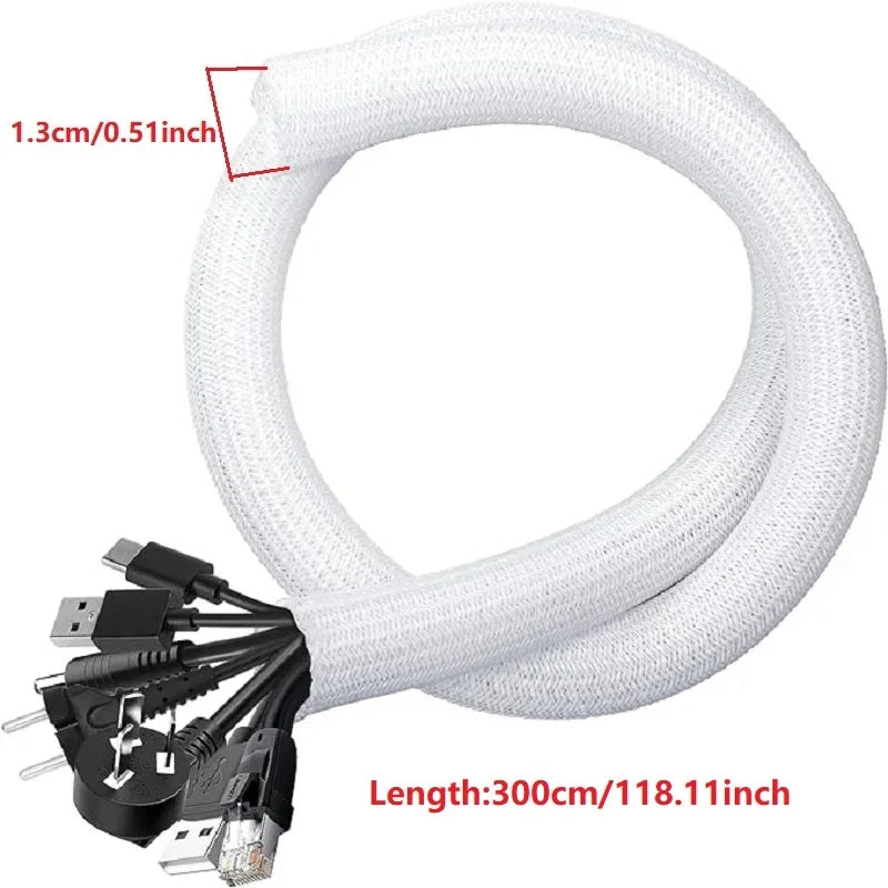 1M 3M 5M Braided Cable Sleeve Pet Nylon Wrapping Case Cover for Desk PC TV Wire Protector Cable Management Wrap