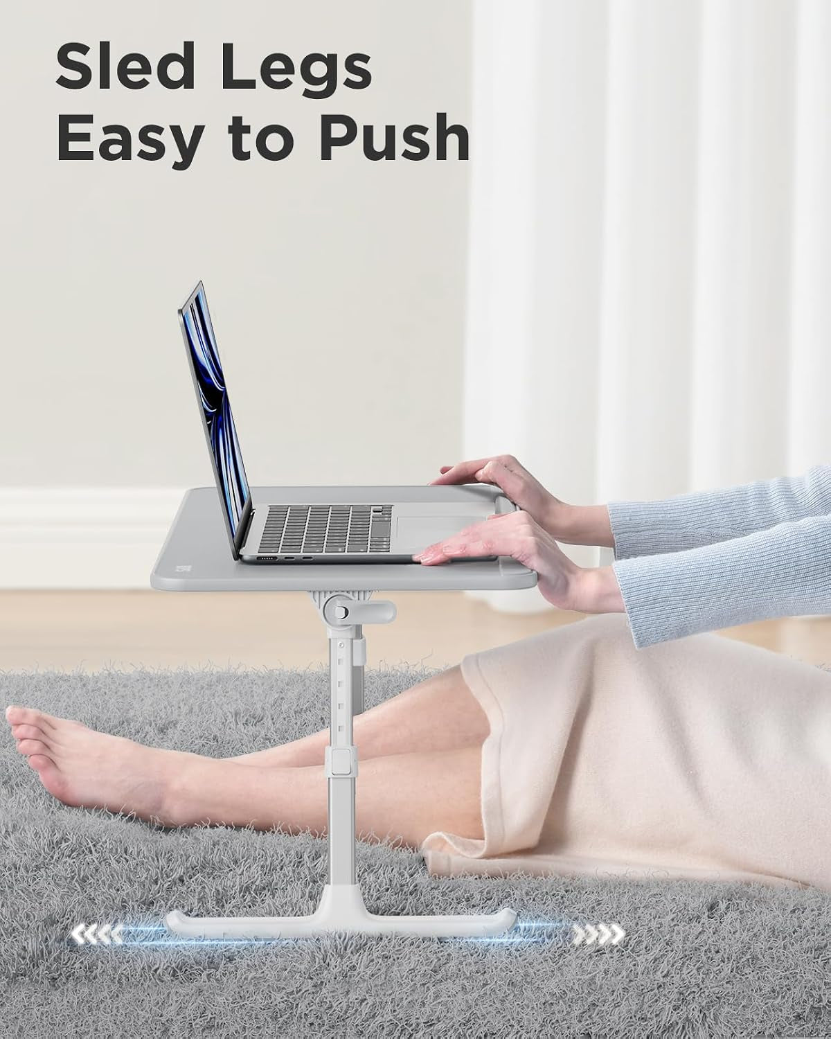 Non-Slip Leather Laptop Bed Tray Table,Lap Desk with Laptop Stopper | Portable Height & Angle Adjustable Laptop Stand with Foldable Legs, Notebook Stand Reading Desk for Sofa Couch