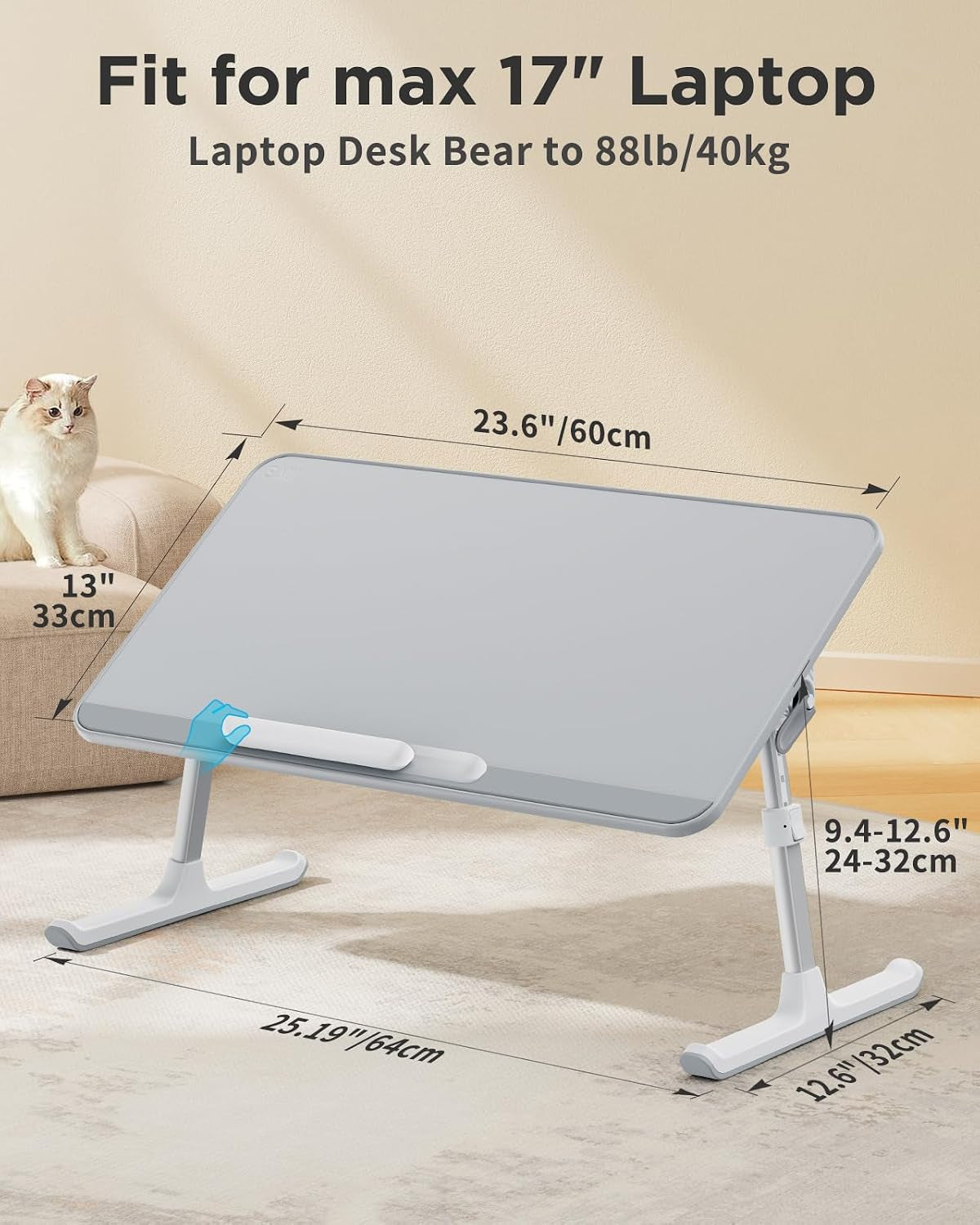 Non-Slip Leather Laptop Bed Tray Table,Lap Desk with Laptop Stopper | Portable Height & Angle Adjustable Laptop Stand with Foldable Legs, Notebook Stand Reading Desk for Sofa Couch